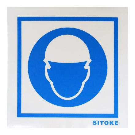 IMPA 335642 SIGN MANDATORY SELF ADHESIVE HEAD PROTECTION WHITE VINYL 150 X 150 MM