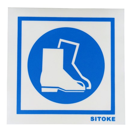 IMPA 335650 SIGN MANDATORY SELF ADHESIVE BOOTS MUST BE WORN WHITE VINYL 150 X 150 MM