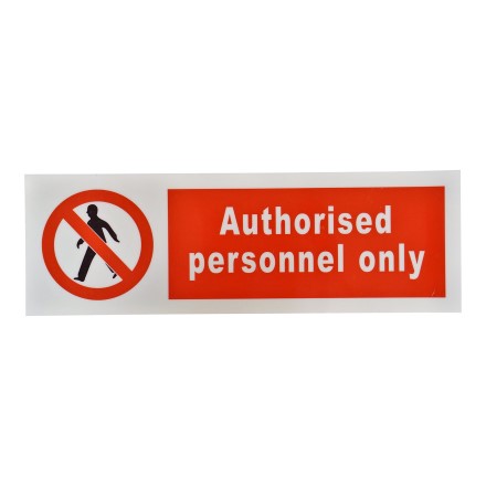 IMPA 338545 SIGN AUTHORISED PERSONNEL ONLY WHITE VINYL 100 X 300 MM