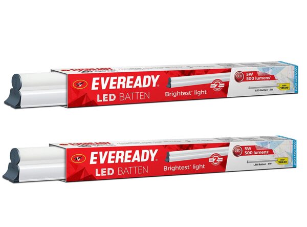 Eveready 5W1FT6500KPK2 5-Watt LED Batten (Pack of 2)(Cool Day Light)